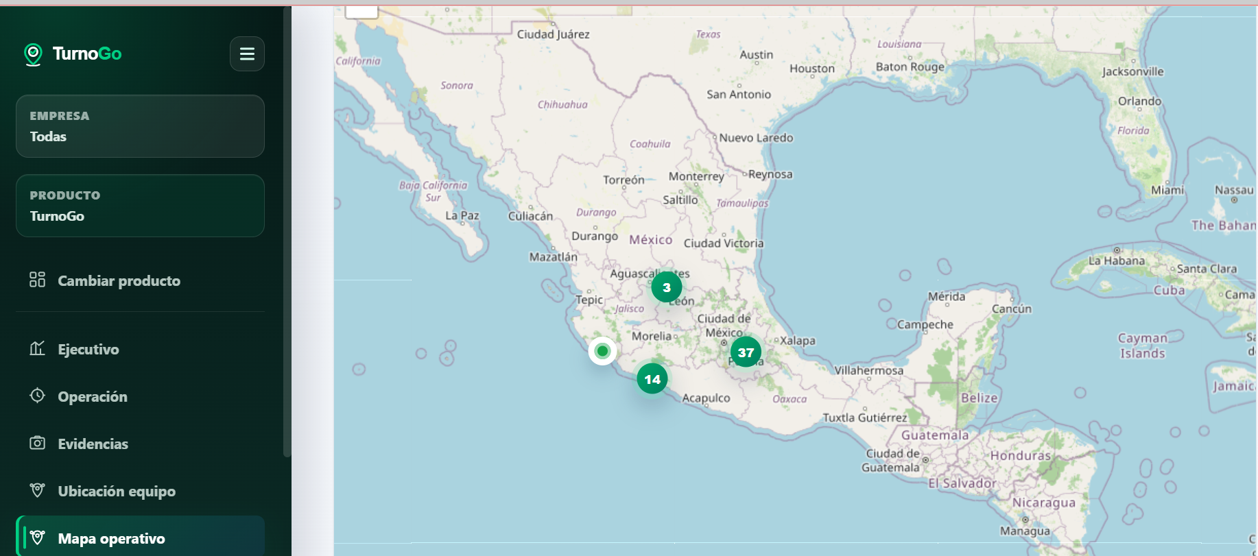 Vista de geolocalización de TurnoGo