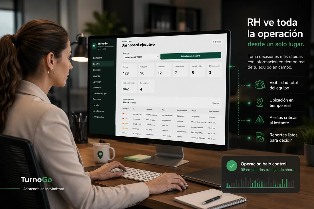 Vista ejecutiva de TurnoGo para Recursos Humanos