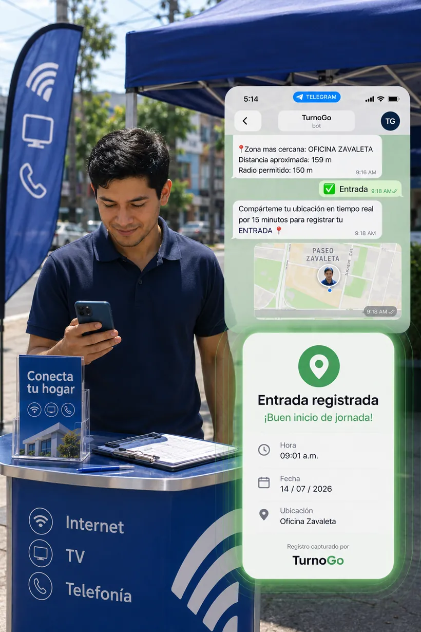 Registro de entrada de TurnoGo desde Telegram en una instalación de cliente